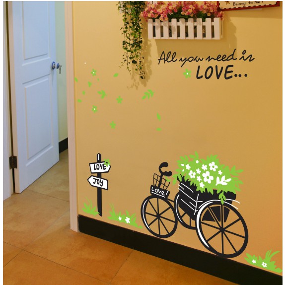 Decal trang trí Xe đạp hoa xanh