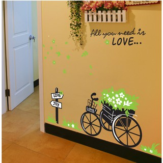 Decal trang trí Xe đạp hoa xanh