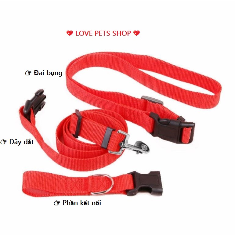 DÂY DẮT CHÓ MÈO ĐA NĂNG, DÂY DẮT CHÓ MÈO CÓ ĐAI GẮN VÀO BỤNG CHỦ NHÂN &quot;MẪU MỚI&quot; - LOVE PETS SHOP