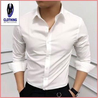 Áo sơ mi nam dài tay áo sơ mi trắng vải lụa nến không nhăn thời trang cao cấp