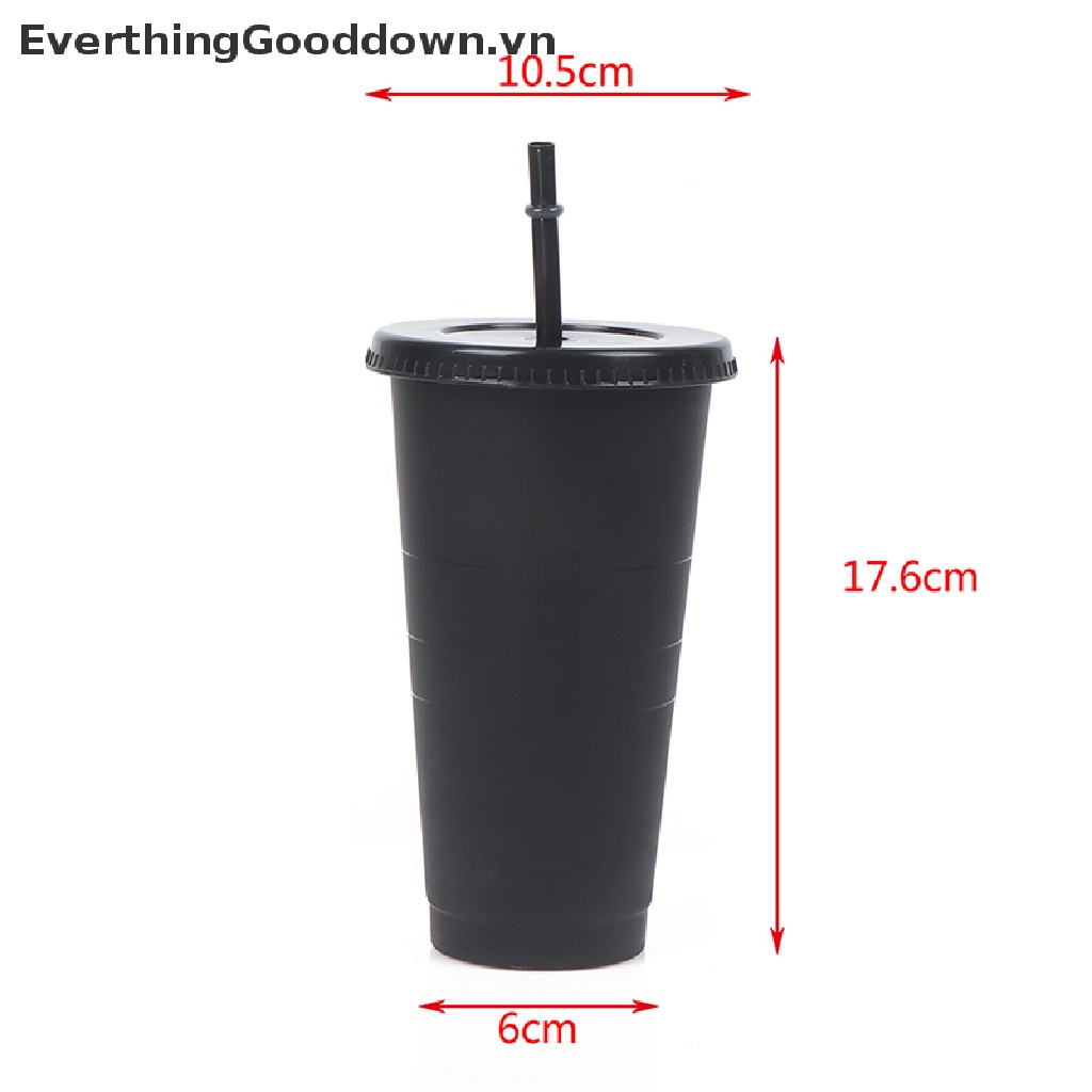 Everthinggood Cốc Uống Cà Phê Bằng Nhựa Mờ Có Ống Hút Thay Đổi Màu Sắc