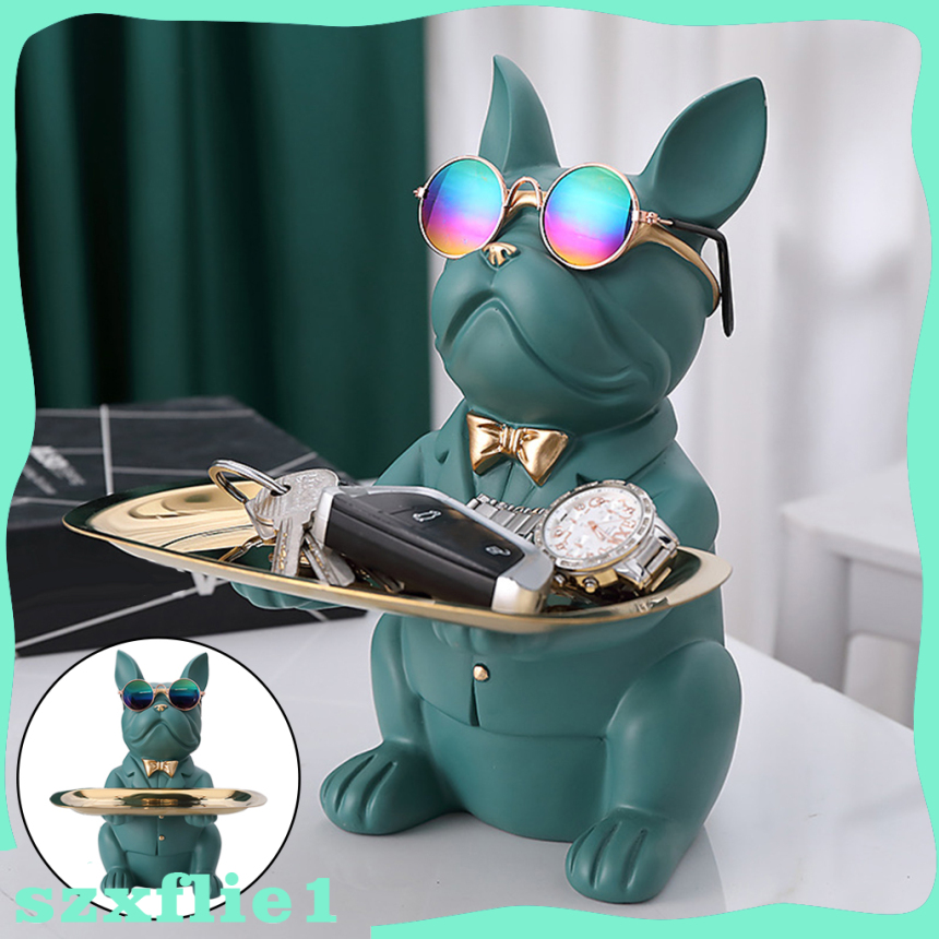 [🔥Hot Sale🔥] Adorable Resin Bulldog Statue Candy Keys Storage Holder Tray Home Dcor