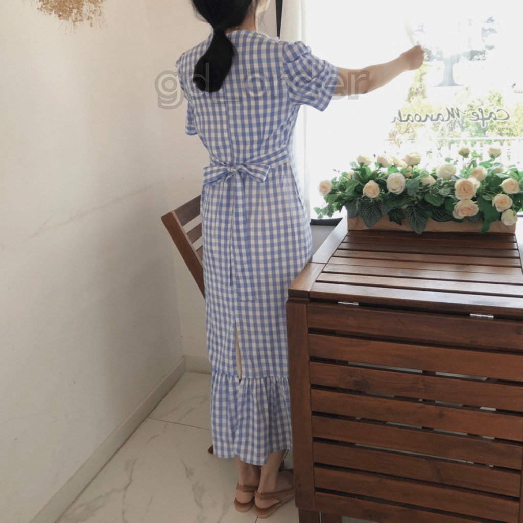 D36|Đầm công sở đuôi cá đẹp thanh lịch sọc caro phối ren móc gd_order