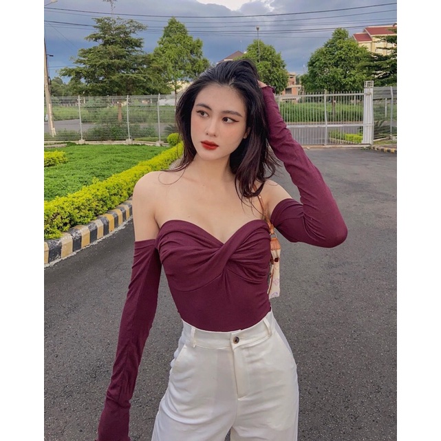 ❤️LOVER CROPTOP Áo xoắn ngực tay rời