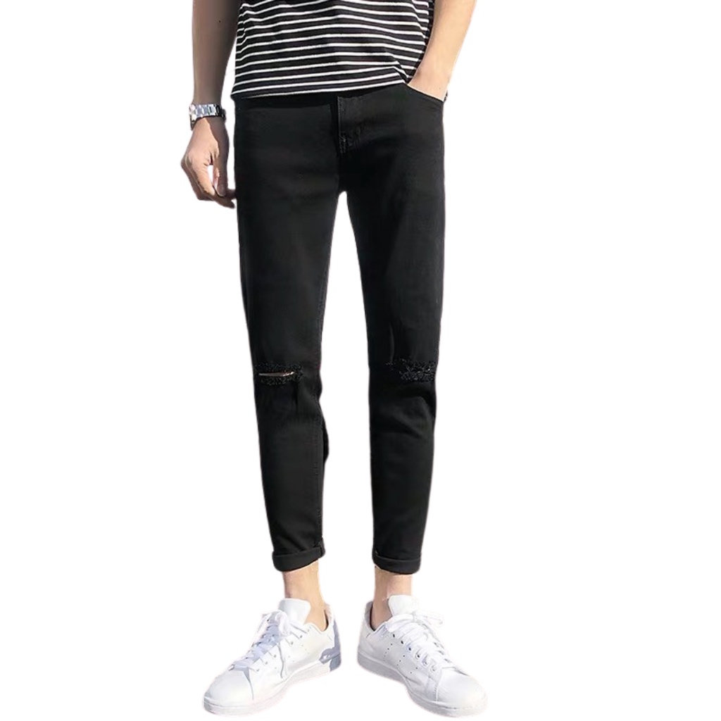 Quần Jean nam VN CLO rách gối đen - QJ029