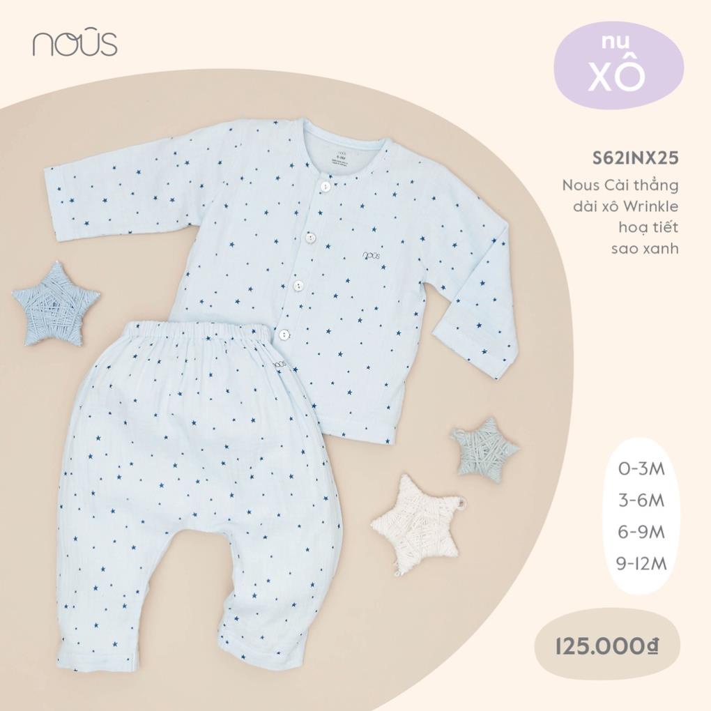 Bộ Quần Áo Dài Cài Thẳng Cao cấp Nous Hoạ Tiết Sao Xanh Chất Liệu Nu Xô (Size Từ 3-12 M)