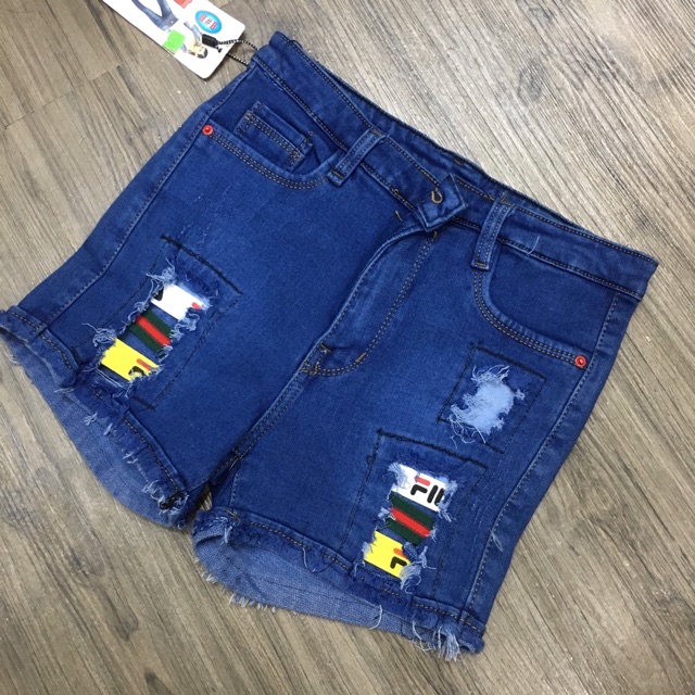 [LẺ SIZE] Quần Short Jeans Rách Phối Viền Chữ - Size 26