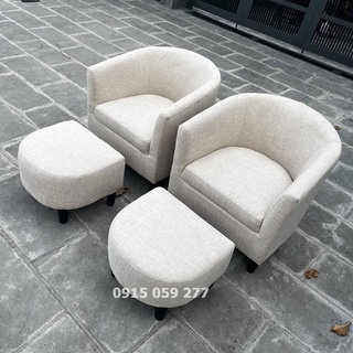 Sofa mini đơn cho một người ngồi chất vải bố mịn màu trắng kem
