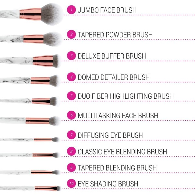 Bộ cọ cao cấp BH cosmetics Marble Luxs brushes 10 cây