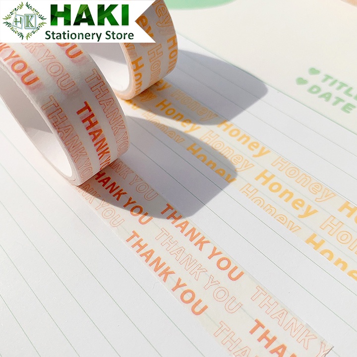 Cuộn băng keo washi tape HAKI in chữ thank you trang trí sổ tay phong cách Hàn Quốc BD05