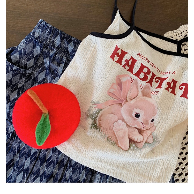 Áo Thun Hai Dây In Hình Thỏ Cho Bé Gái