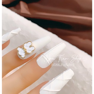 Charm Gấu Da Nơ Cao Cấp Đính Móng
