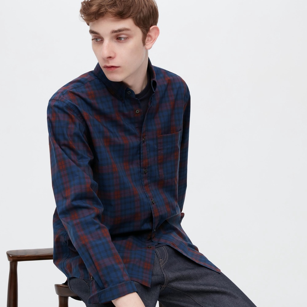 [Auth Uniqlo] Áo Sơ Mi Kẻ Sọc Cotton Mịn Dài Tay Nam Uniqlo - Nhật Bản