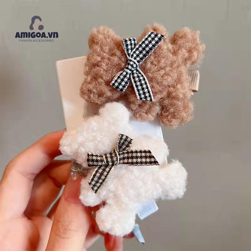 ✨✨Kẹp Tóc Đính Nơ Gấu Bông Dễ Thương Phong Cách Hàn Quốc Cho Nữ