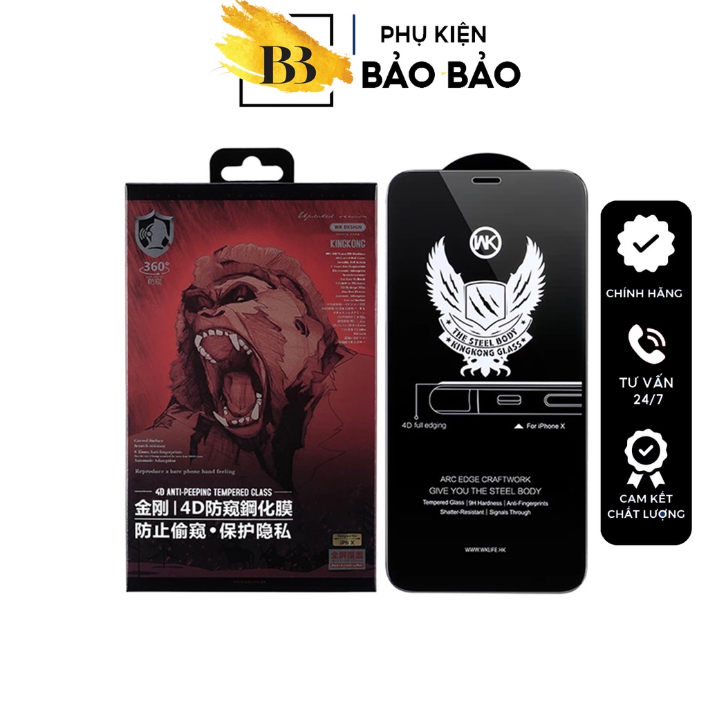Kính KingKong Chống Nhìn Trộm Cường Lực Cao Cấp cho 7plus/8plus/x/xs/xsmax/11/12/13/14/pro/promax