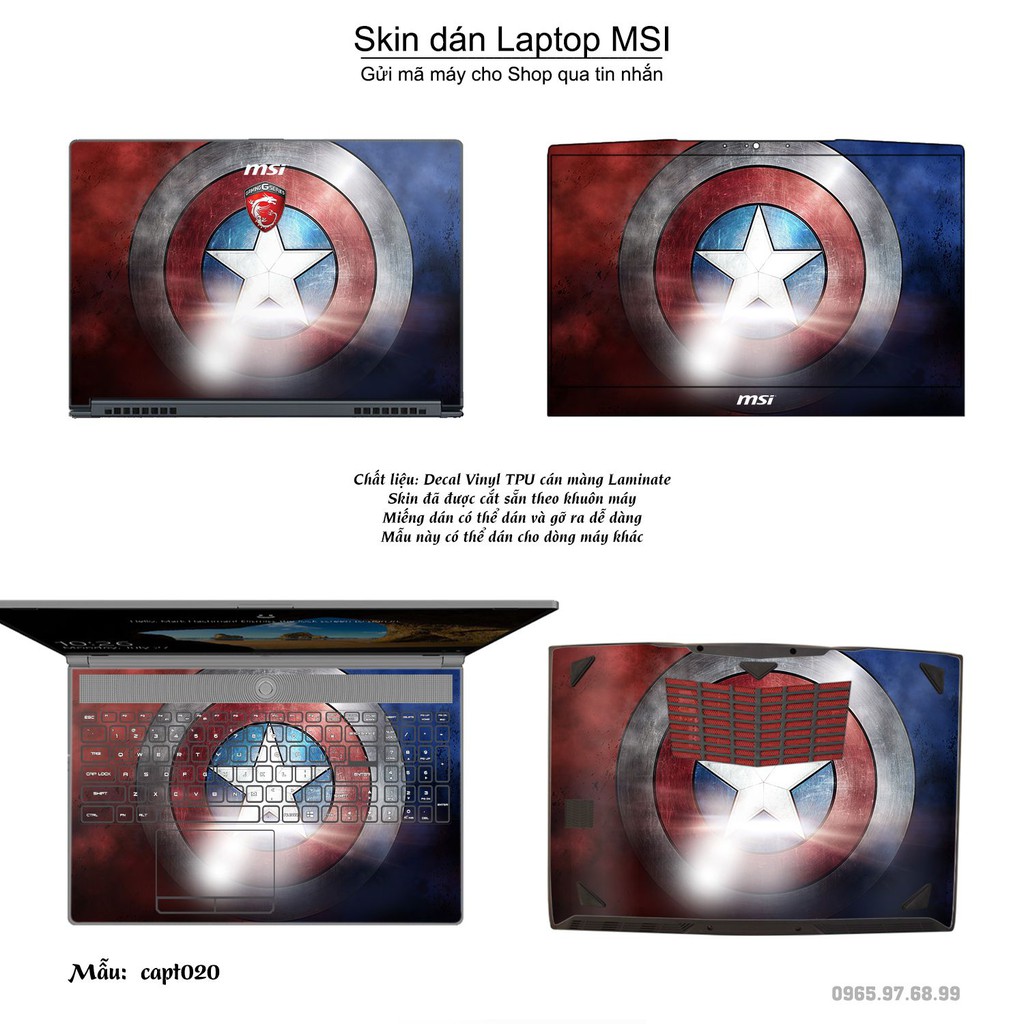 Skin dán Laptop MSI in hình Captain (inbox mã máy cho Shop)