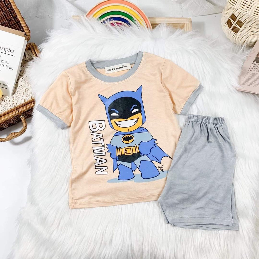 Quần áo bé trai siêu nhân tay ngắn chất liệu thun lạnh thoáng mát mùa hè size 80-120cm