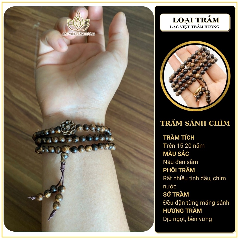 Vòng Tay Trầm Hương Chuỗi Tràng 108 Hạt Trầm Hoa Sen Sánh Chìm 5mm Vòng Phong Thủy Nữ Nam Bình An May Mắn Thịnh Vượng