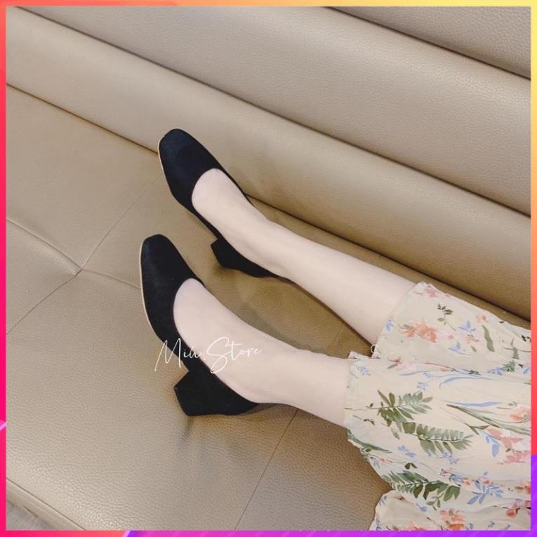 Giày cao gót nữ da lộn mũi vuông VNXK, giày boot nữ dáng basic gót vuông 5p hàng xuất xịn dễ phối đồ nữ công sở, đi chơi