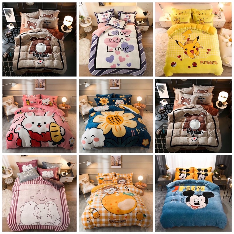 Bộ Chăn Ga Gối Nỉ Nhung Tuyết Sữa  3D Mẫu Mới 2021 dày ấm (chat chọn mẫu) | BigBuy360 - bigbuy360.vn