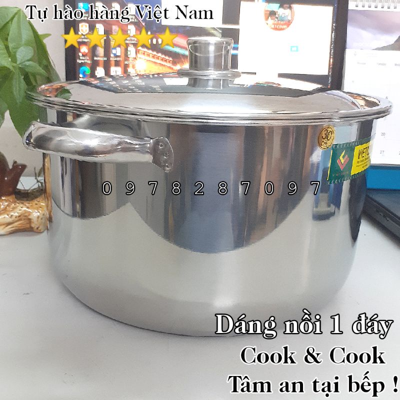 [CHÍNH HÃNG] Nồi luộc gà 3 đáy Vietcook inox 430 đủ size 24cm, 26cm, 28cm, 30cm, 32cm sử dụng được trên bếp từ