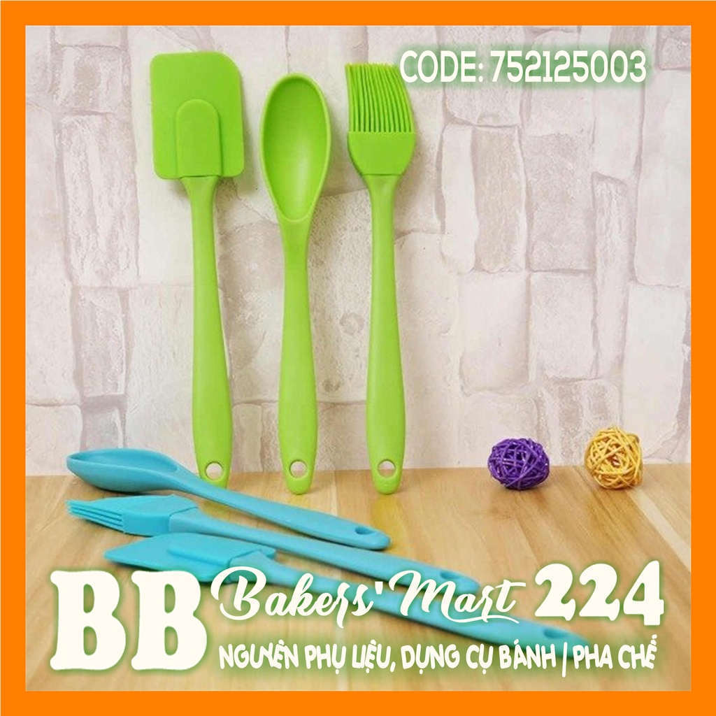 ĐỎ - Combo bộ 3 dụng cụ silicone nhỏ ĐỎ: 01 vét spatula nhỏ, 01 muỗng, 1 chổi quét | GIAO MÀU NGẪU NHIÊN