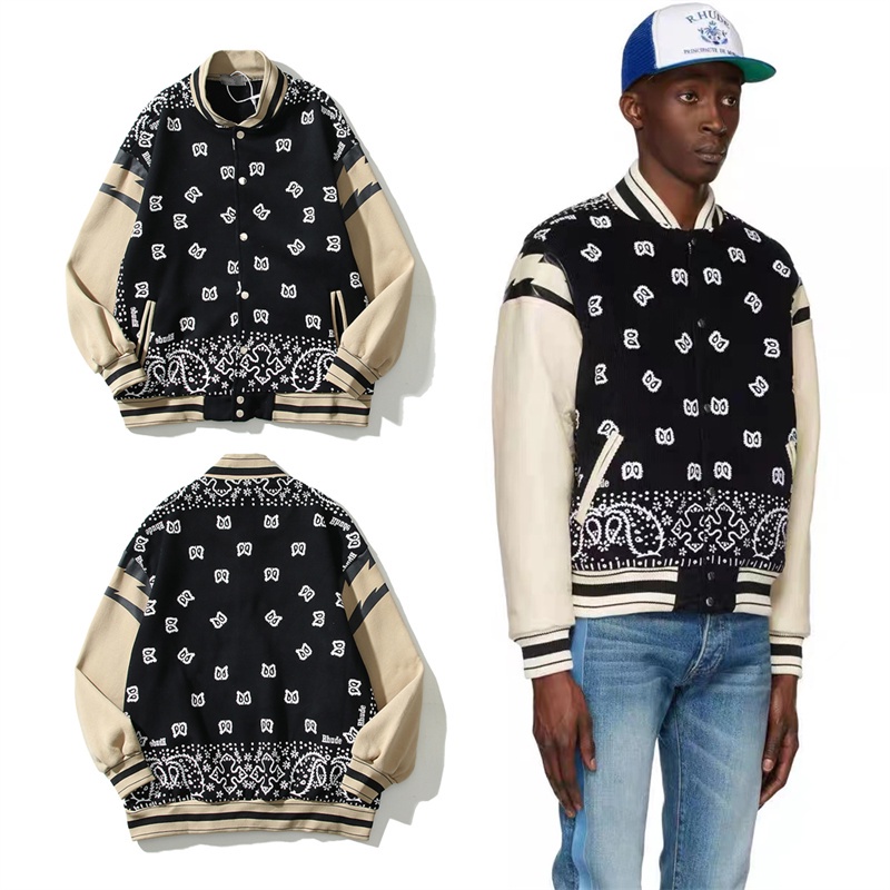 Rh Áo Khoác Bóng Chày Raglan Bằng Lông Cừu In Hoa Tia Chớp Đường Phố Mỹ Cao Cấp