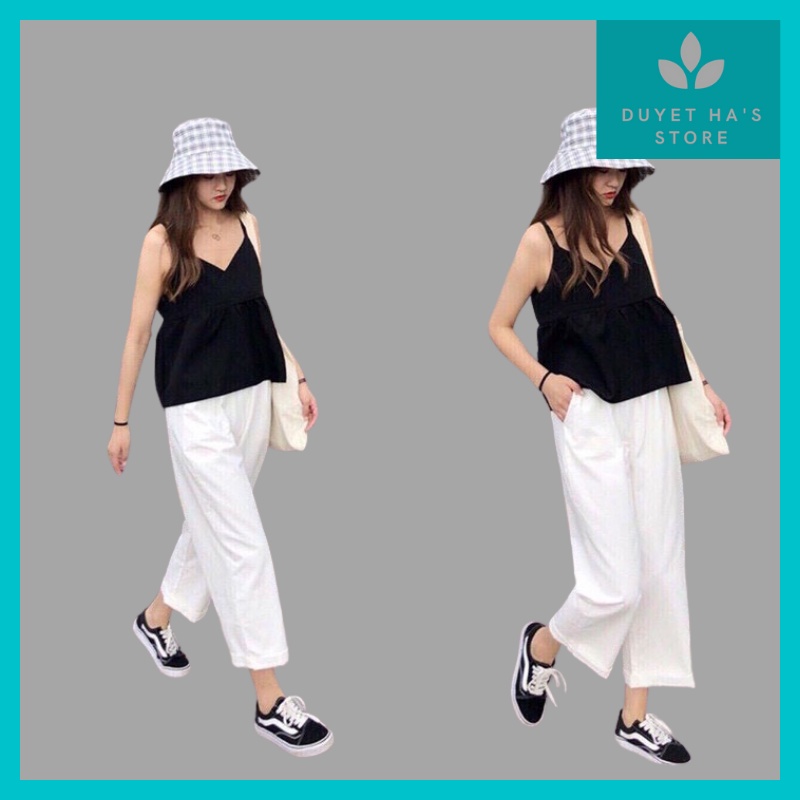 Quần ống rộng lửng, quần ống suông nữ, quần lửng chất đũi, quần lưng cao free size