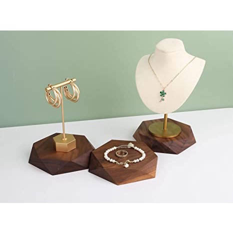 Khay Gỗ Óc Chó Màu Đen Hình Lục Giác Trưng Bày Trang Sức