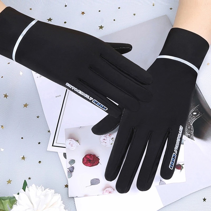 Găng tay vải lụa lạnh phối lưới mỏng nhẹ chống nắng chống gió dùng được cảm ứng thời trang mùa hè dành cho nữ