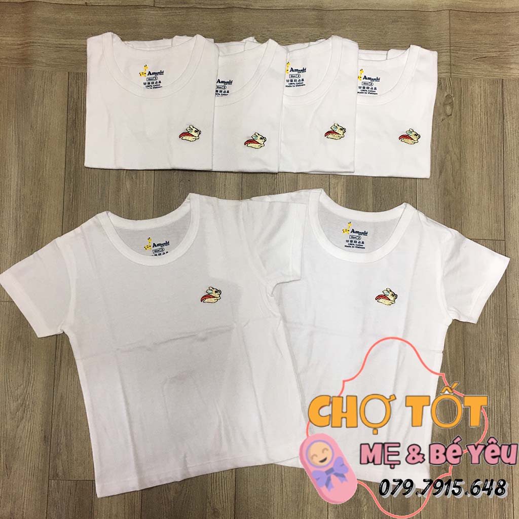 [CHẤT ĐẸP] Combo 5 Áo Tay Ngắn Cotton Trắng Mặc Mát Cho Bé Thun 4 Chiều Co Dãn Mềm Mại