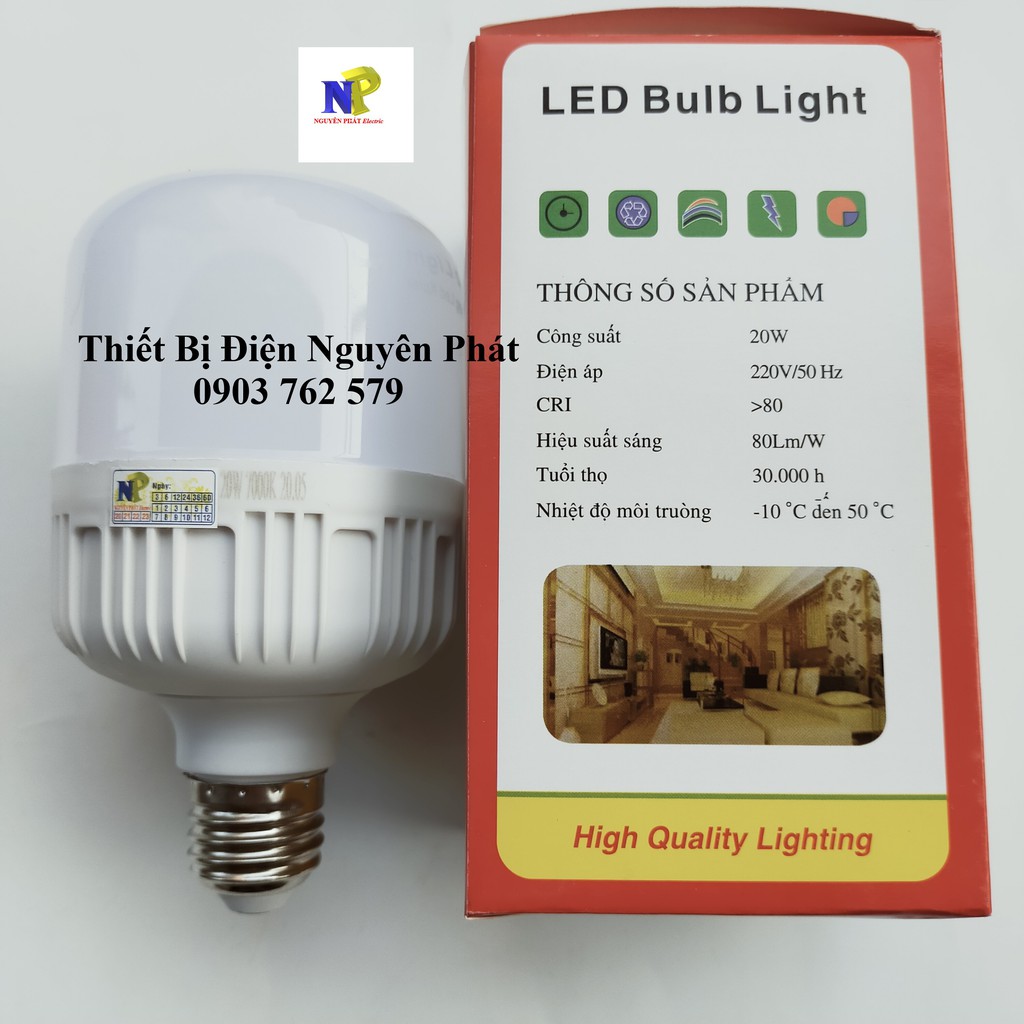 3 Bóng Đèn Led Trụ 20w E27 Ánh Sáng Trắng - Tiết Kiệm Năng Lượng