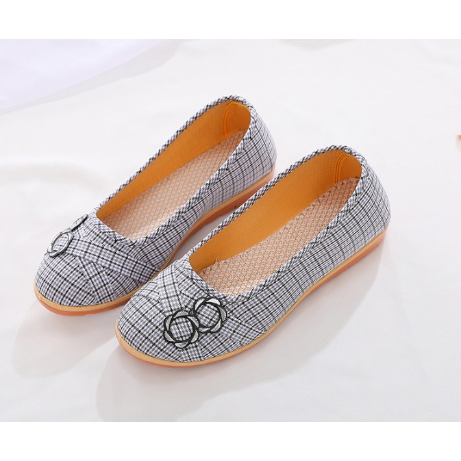 Giày búp bê nữ, giày oxford vải caro cao 2cm đi bộ cực êm chân Vuajay V220