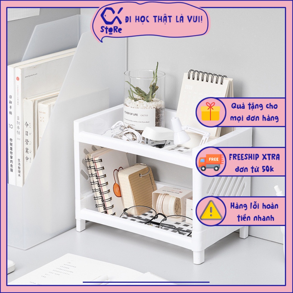 Kệ nhựa mini để bàn, giá để sách và phụ kiện 2 tầng để bàn có thể tháo rời, kích thước 24x15x17cm