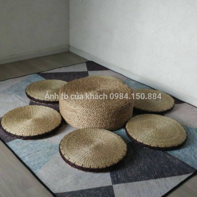 Đệm cói tròn ngồi thiền vải trắng sang trọng