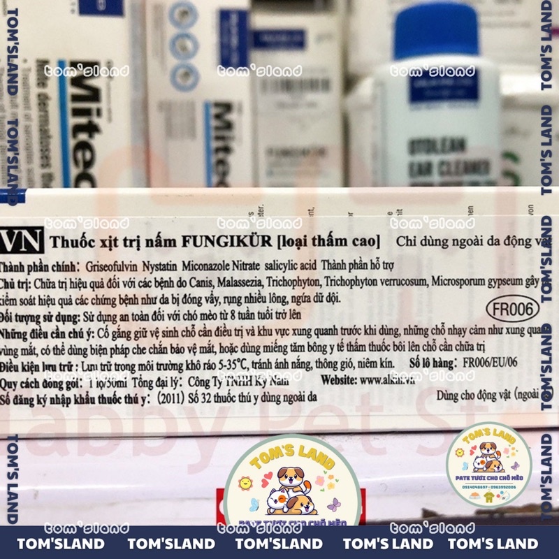 FUNGIKUR Thuốc xịt trị nấm viêm da cho mèo chó ALKIN FUNGIKUR chính hãng