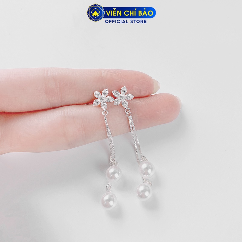 Bông tai hoa thủy tiên trái châu dài chất liệu bạc 925 thời trang phụ kiện trang sức nữ Viễn Chí Bảo B400196