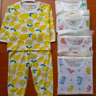 bộ cotton giấy dài tay cài vai cho bé