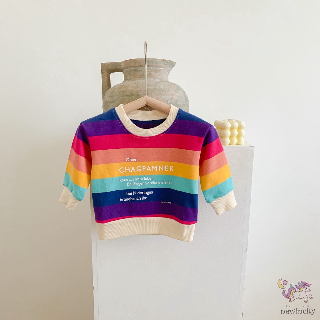 Áo Hoodie Họa Tiết Sọc Cầu Vồng Phong Cách Hàn Quốc Cho Bé Gái