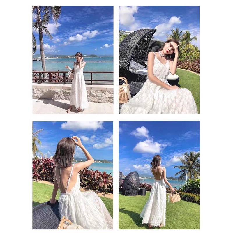 Sẵn - Váy maxi dài lông vũ trắng siêu sang | BigBuy360 - bigbuy360.vn