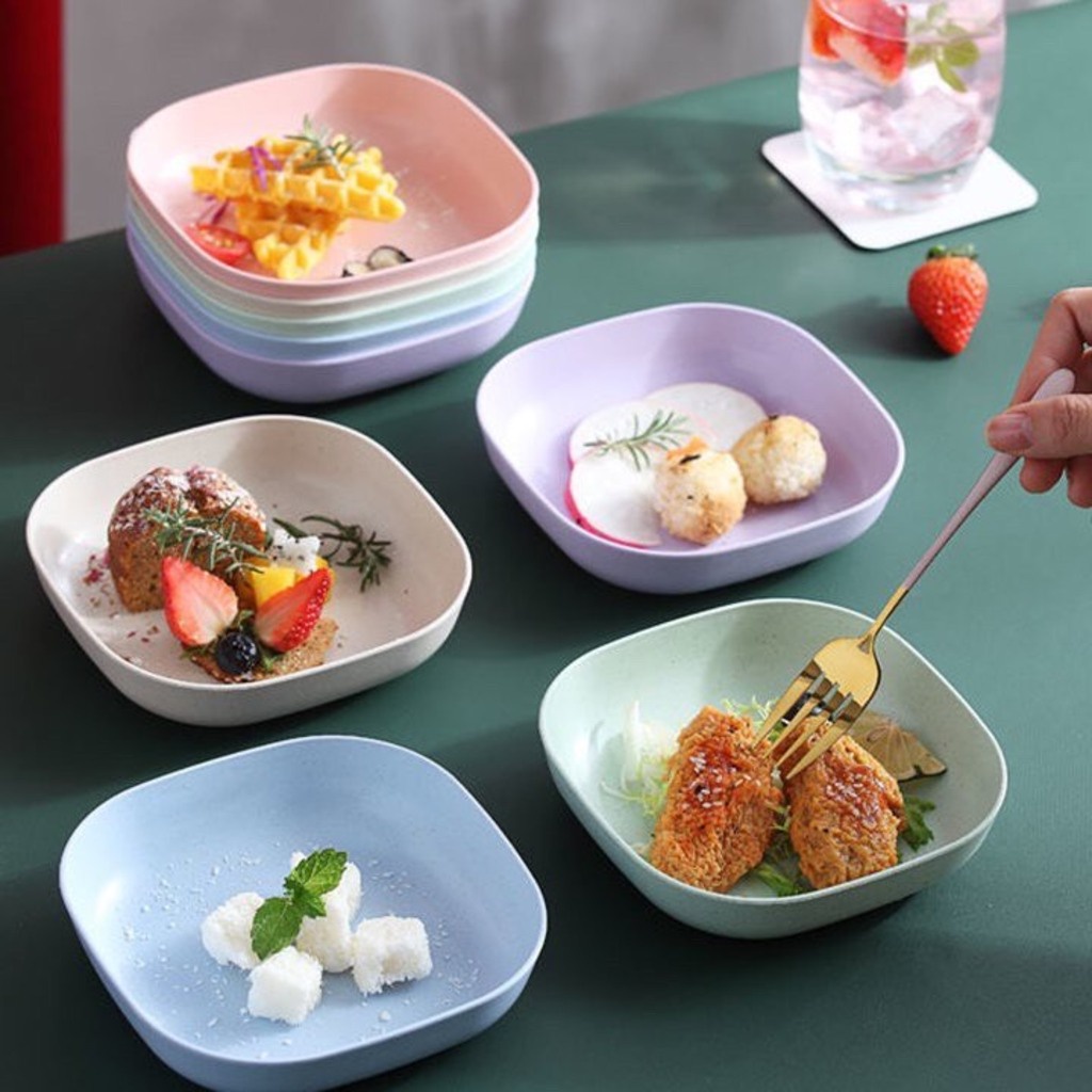 [Combo 8] Đĩa Lúa Mạch Vuông 15 Cm Chất Liệu Nhựa Lúa Mạch Sinh Học An Toàn Cho Sức Khoẻ