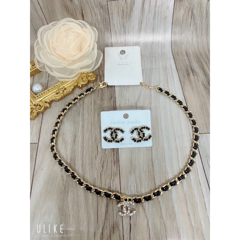 Vòng cổ dây chuyền phối da nữ sang chảnh