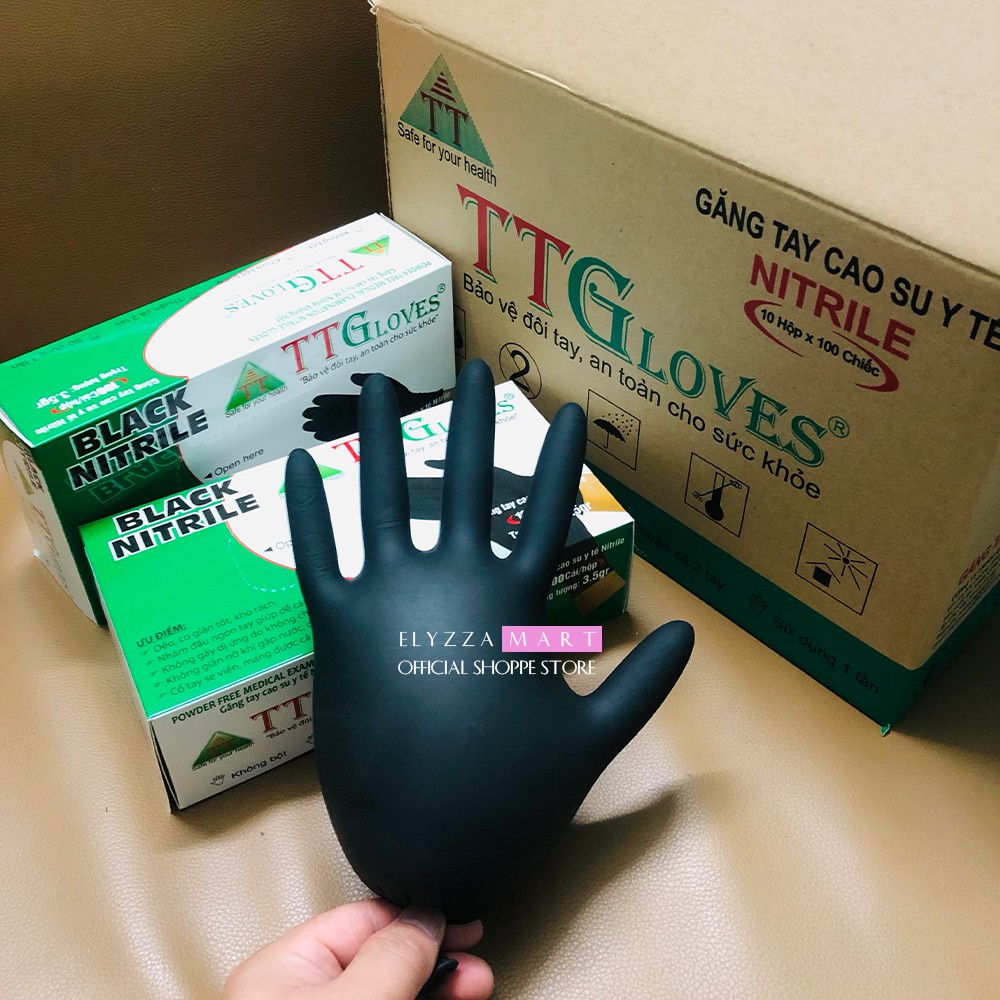 Găng Tay Y Tế Nitrile Không Bột Cao Cấp TTGloves Màu Đen