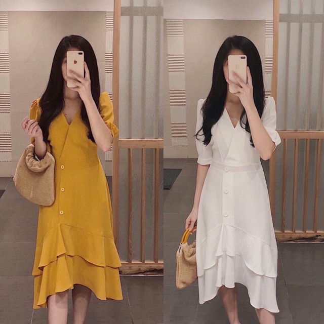 Đầm tầng vạt chéo 2 màu