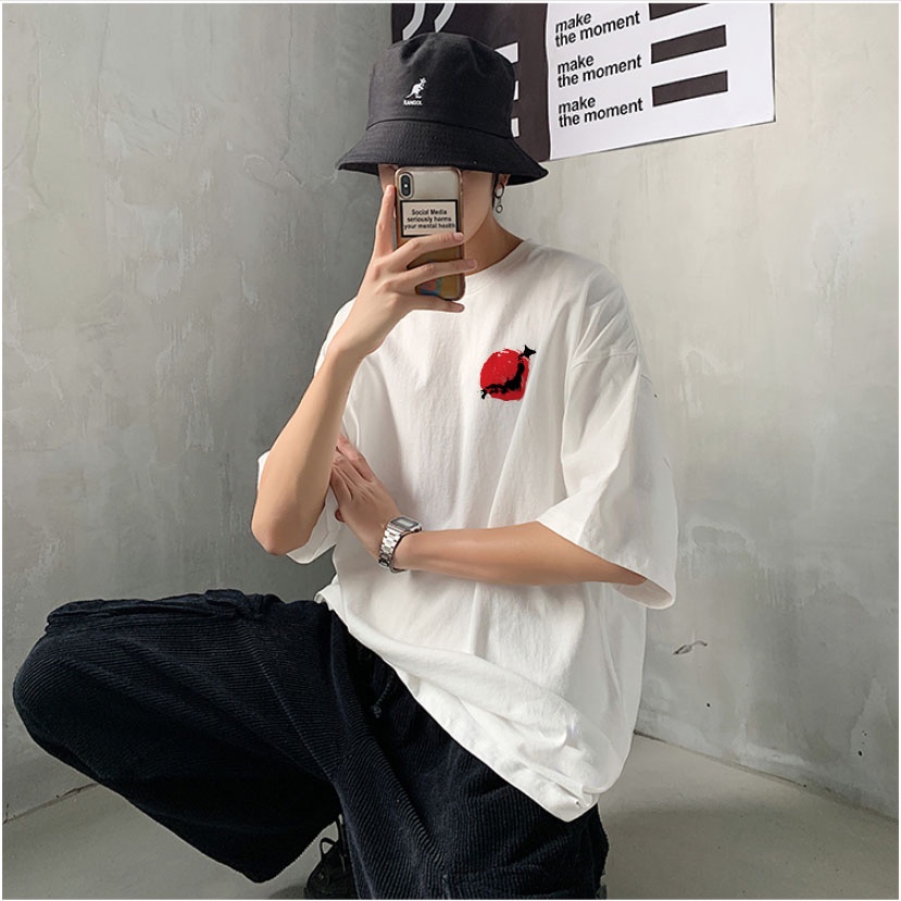 Áo phông unisex nam nữ dáng xuông mùa hè tay lỡ oversize Phong Cách Nhật Bản Ánh Trăng Đỏ, áo thun 360 basic streetwear