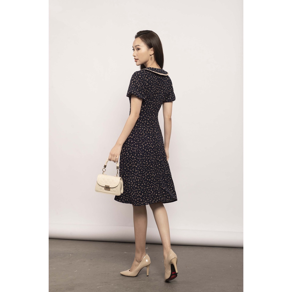 Đầm dáng xòe, tay bồng, cổ buộc nơ, viền cổ màu trắng MMOutfit M-DA061121347