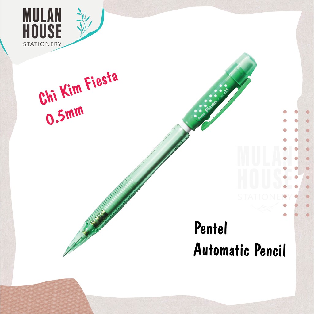 (Hàng chính hãng) Bút chì kim bấm Pentel Fiesta AX105C 0,5mm (03 màu chọn Xanh lá/Vàng/ Xanh Da Trời)