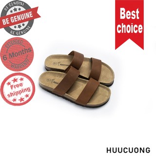 Dép 2 quai da bò nâu / đen đế trấu - Hàng chính hãng Hữu Cường da thật chịu nước, bảo hành 6 tháng