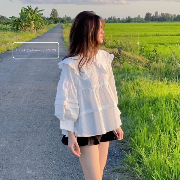 Áo kiểu tay bồng ,áo bánh bèo babydoll tiểu thư,chất vãi ĐŨI MỀM siêu xinh PLA28