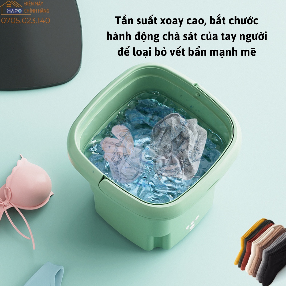Máy giặt mini cá nhân Hapo, vắt khô, khử khuẩn bằng công nghệ Blue Ag, Máy Giặt Gấp Gọn Siêu Bền Tiện Lợi